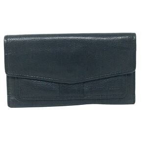 FOSSIL Womens Black Trifold Wallet Checkbook Leather Clutch Purse Snap Closure